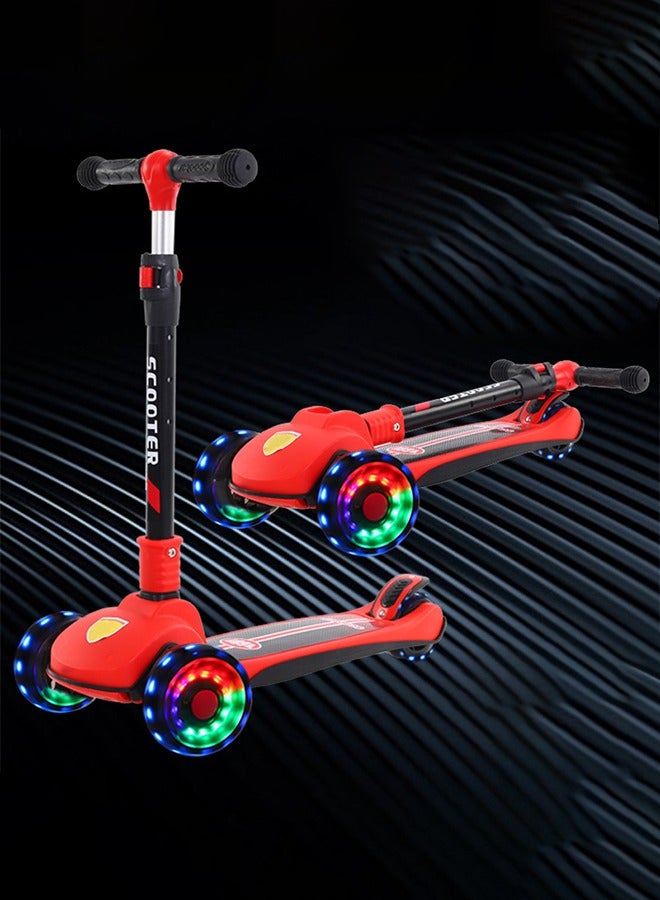 Children's Scooter, Foldable Scooter - With Flashing Leather (Red)