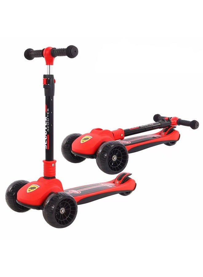 Children's Scooter, Foldable Scooter - With Flashing Leather (Red)