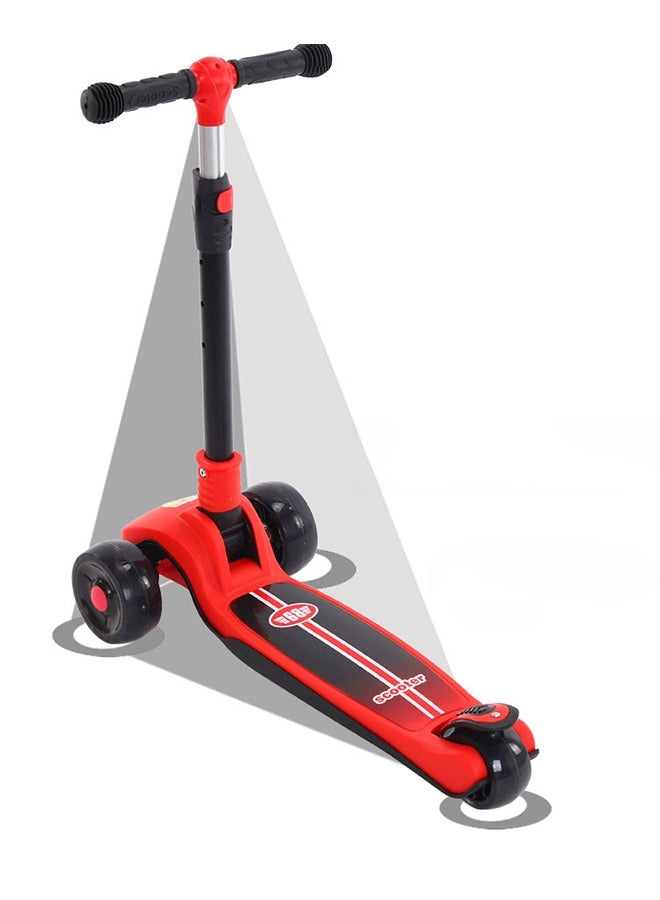 Children's Scooter, Foldable Scooter - With Flashing Leather (Red)