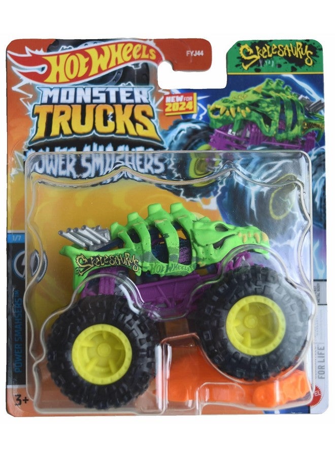 Hot Wheels Monster Trucks Skelesaurus, Power Smashsers 1/7 Connect And Crash Car 1:64 Scale Die Cast