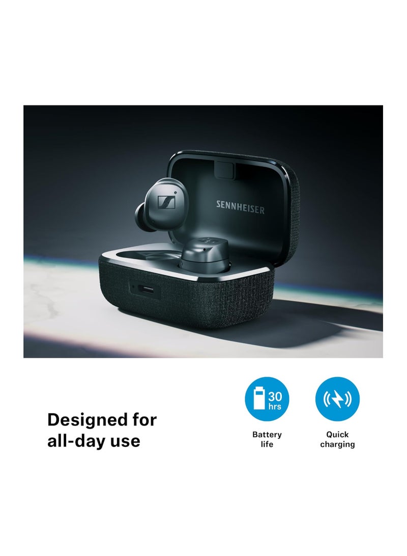 Momentum True Wireless 4 Smart Earbuds Bluetooth 5.4, Crystal Clear Sound, Ergonomic Design, 30 Hours Battery Life, Adaptive ANC Black Graphite