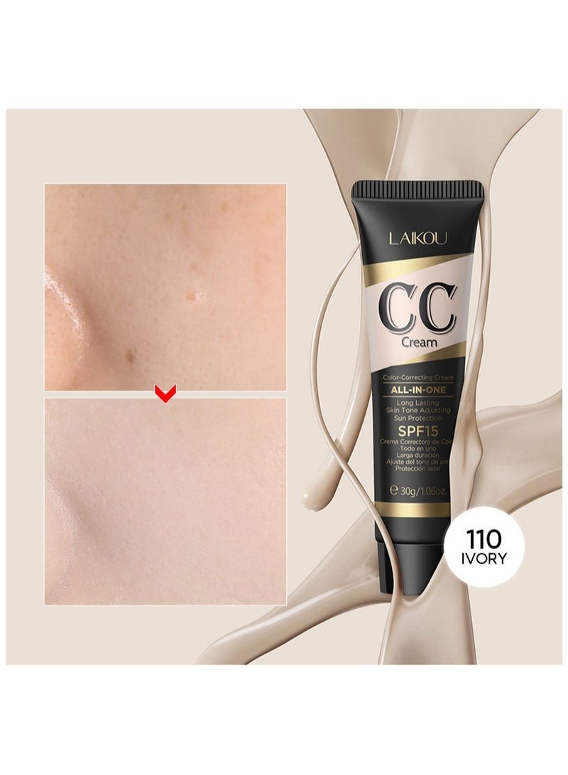 LAIKOU CC Cream 30g Covers Blemishes, Repairs, and Does Not Remove Makeup Moisturizing in 110 Ivory Color