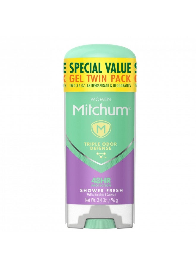 Women's Deodorant by Mitchum, Antiperspirant Stick, Triple Odor Defense Gel, 48 Hr Protection, Shower Fresh, 3.4 Oz (Pack of 2)