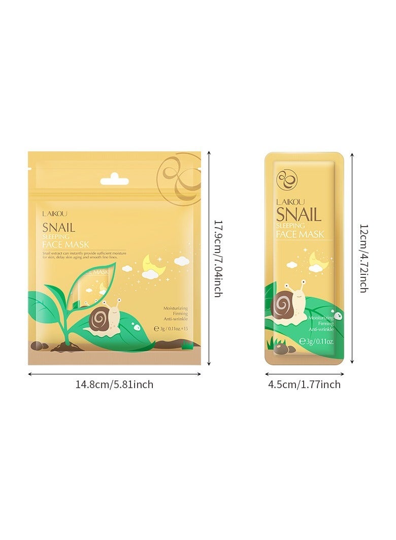 Laiko Snail Sleeping Mask, 3g + 15 Pieces, Moisturizing and Nourishing Facial Mask