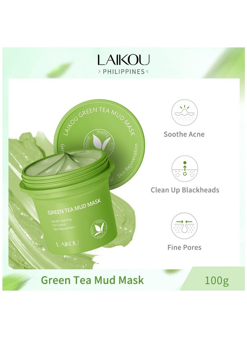 LAIKOU Green Tea Mud Mask 100g Deep Cleansing, Hydrating, and Moisturizing