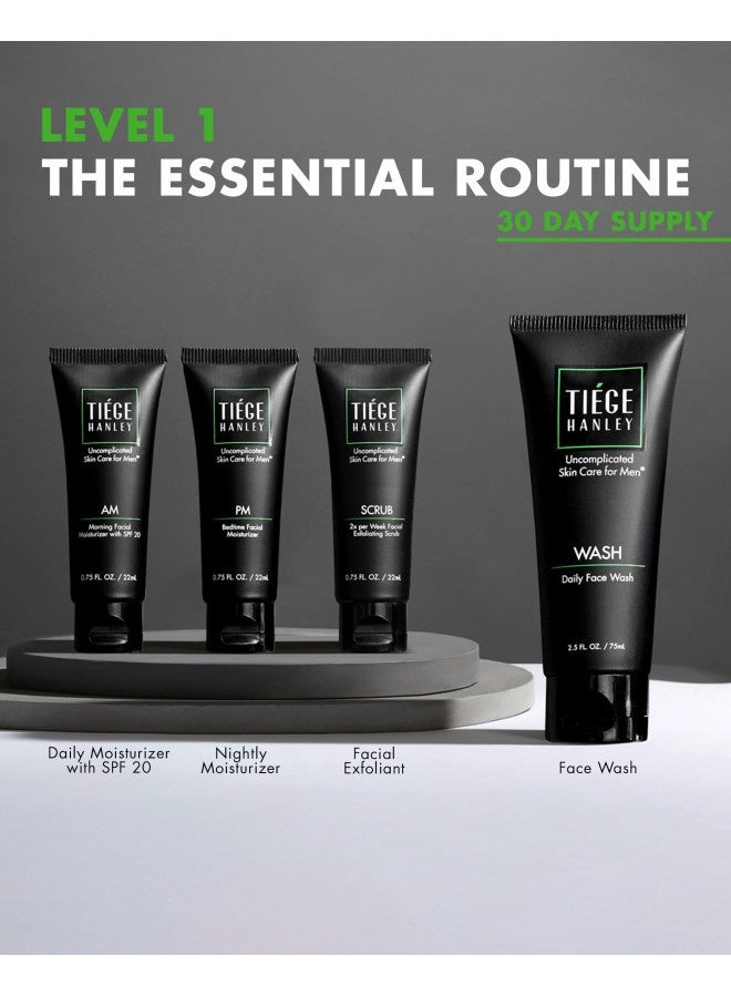Tiege Hanley Essential Skin Care Routine For Men | Skin Care System Level 1 | Face Wash, Scrub, And Two Moisturizers | Made In Usa | 30 Day Supply