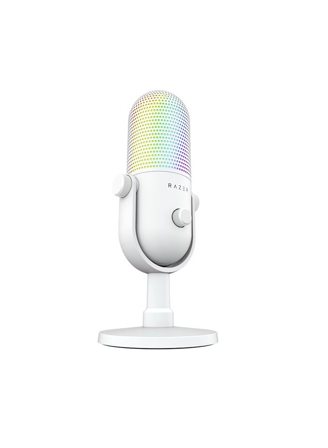 Razer Seiren V3 Chroma RGB USB Microphone: Stream & Game Reactive Lighting - Tap-to-Mute Sensor - Condenser Mic - Digital Gain Limiter & Shock Absorber - PC, Discord, OBS Studio, XSplit - White