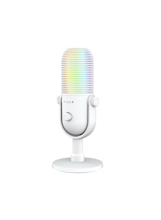 Razer Seiren V3 Chroma RGB USB Microphone: Stream & Game Reactive Lighting - Tap-to-Mute Sensor - Condenser Mic - Digital Gain Limiter & Shock Absorber - PC, Discord, OBS Studio, XSplit - White