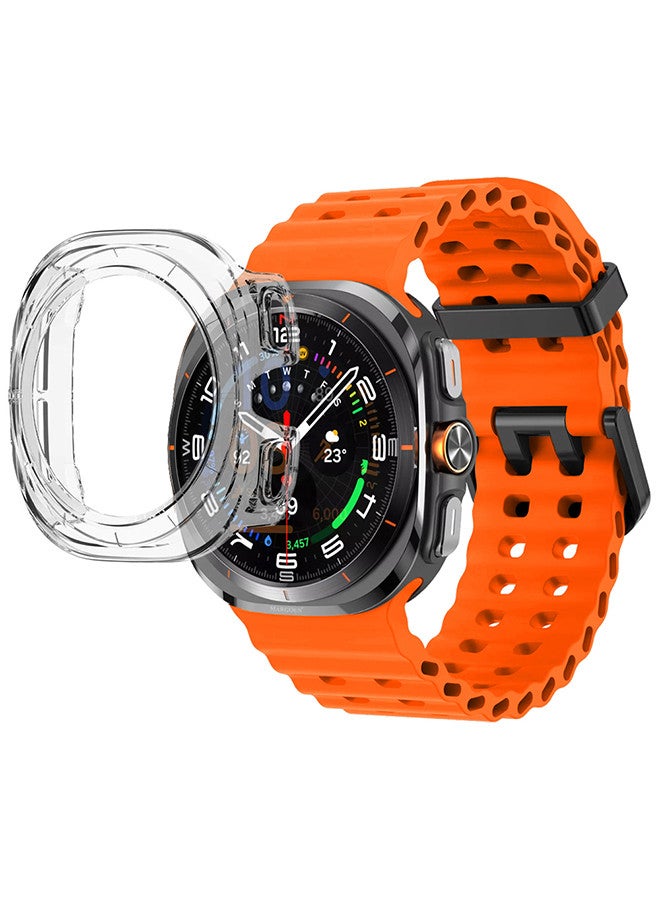 (for Samsung Galaxy Watch 7 Ultra 47mm) 2 Packs Silicone Band and Case, Soft Ocean Silicone Sport Strap Replacement Accessory Orange