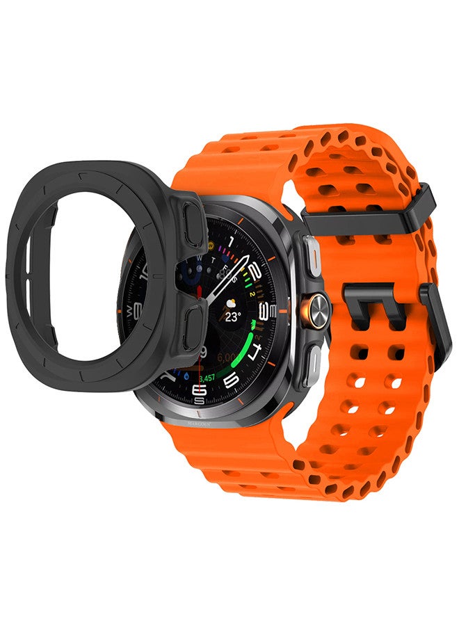 (for Samsung Galaxy Watch 7 Ultra 47mm) 2 Packs Silicone Band and Case, Soft Ocean Silicone Sport Strap Replacement Accessory Orange