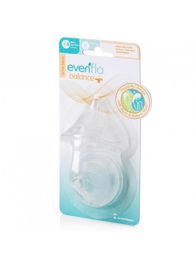 Evenflo Feeding Balance Plus Wide Neck Nipples For The Balance Plus Wide Neck Baby Bottles - Helps Reduce Colic - Fast Flow/X-Cut, 8 Months And Up (Pack Of 2)