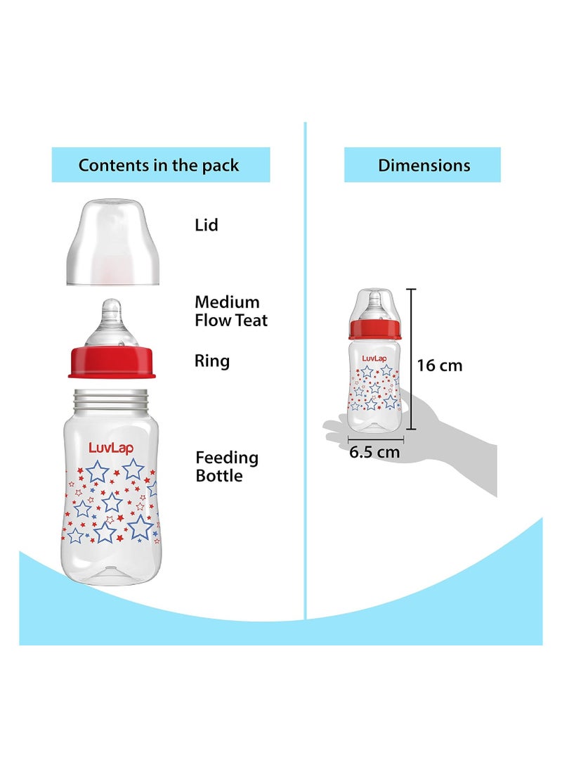 LuvLap Anti-Colic Wide Neck Natura Flo Baby Feeding Bottle,250Ml,New Born/Infants/Toddler Upto 3 Years,Stars,Bpa Free,Pack Of 1,Light Blue