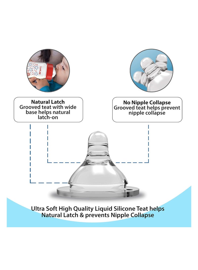 LuvLap Anti-Colic Wide Neck Natura Flo Baby Feeding Bottle,250Ml,New Born/Infants/Toddler Upto 3 Years,Stars,Bpa Free,Pack Of 1,Light Blue