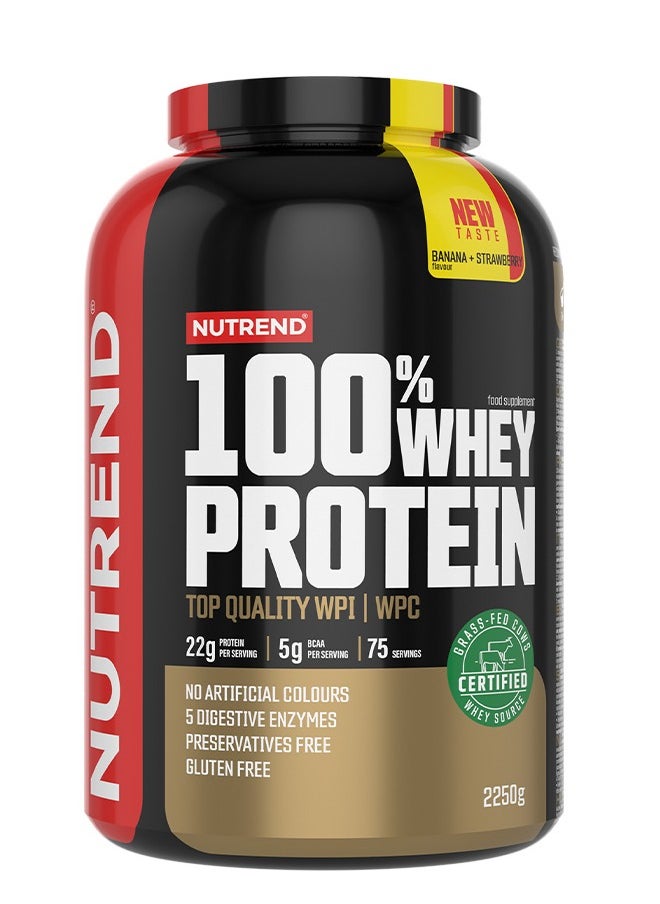 Whey Protein 100% 2250g, Banana Strawberry Flavor - Premium Whey Protein for Muscle Growth and Recovery