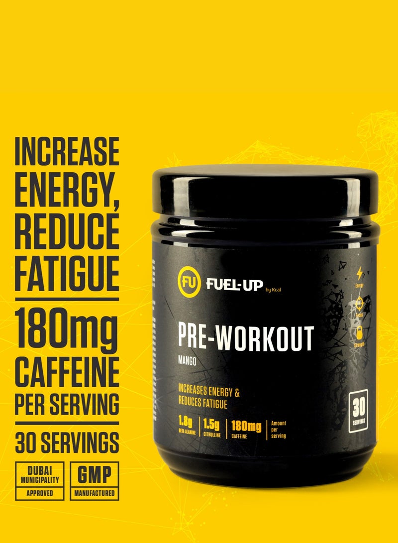 Pre Workout - Mango Flavour-1.8g Beta Alanine-1.5g Citrulline- 180mg Caffeine- 30 Servings- 300g