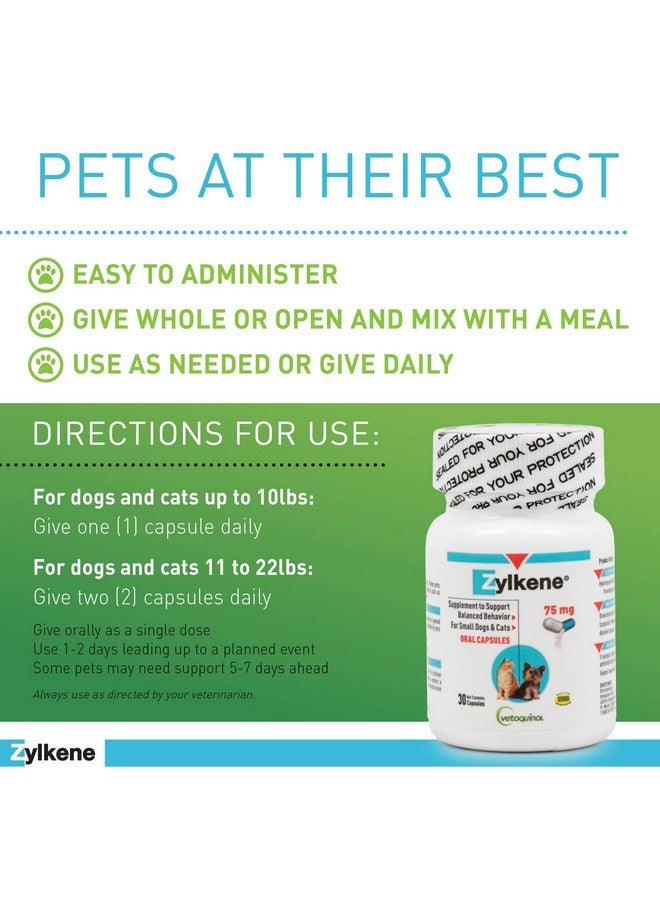 Zylkene Calming Support Supplement For Small Dogs And Cats, Helps Promote Relaxation And Reduce External Stress Factors, Daily Behavioral Support And Anxiety Relief For Dogs And Cats, 75Mg