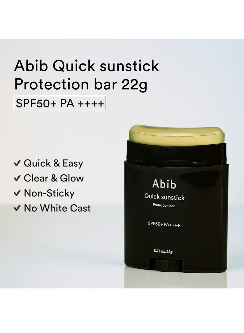 Abib Quick Sunstick Protection Bar SPF50+ 22g – No Whitecast Sunscreen, Non-Sticky, Sun Care for All Skin Types, Face & Body, Less Stress