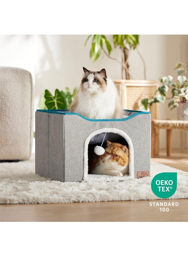 Cat Beds For Indoor Cats  Large Cat Cave For Pet Cat House With Fluffy Ball Hanging And Scratch Pad, Foldable Cat Hideaway,16.5X16.5X13 Inches, Grey