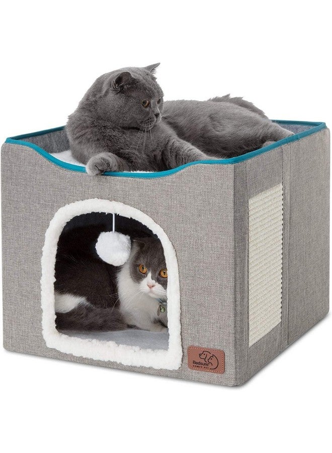 Cat Beds For Indoor Cats  Large Cat Cave For Pet Cat House With Fluffy Ball Hanging And Scratch Pad, Foldable Cat Hideaway,16.5X16.5X13 Inches, Grey