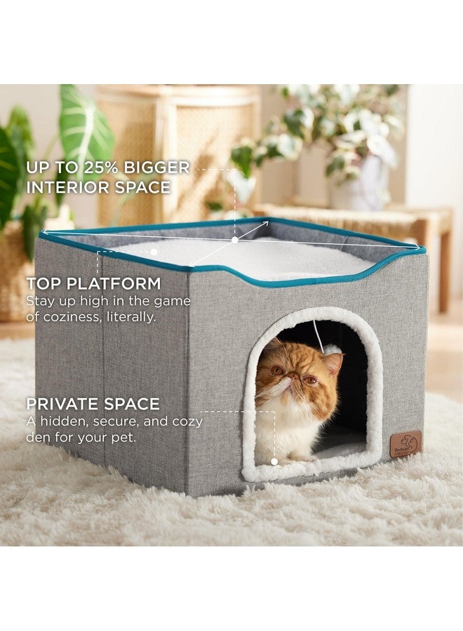 Cat Beds For Indoor Cats  Large Cat Cave For Pet Cat House With Fluffy Ball Hanging And Scratch Pad, Foldable Cat Hideaway,16.5X16.5X13 Inches, Grey