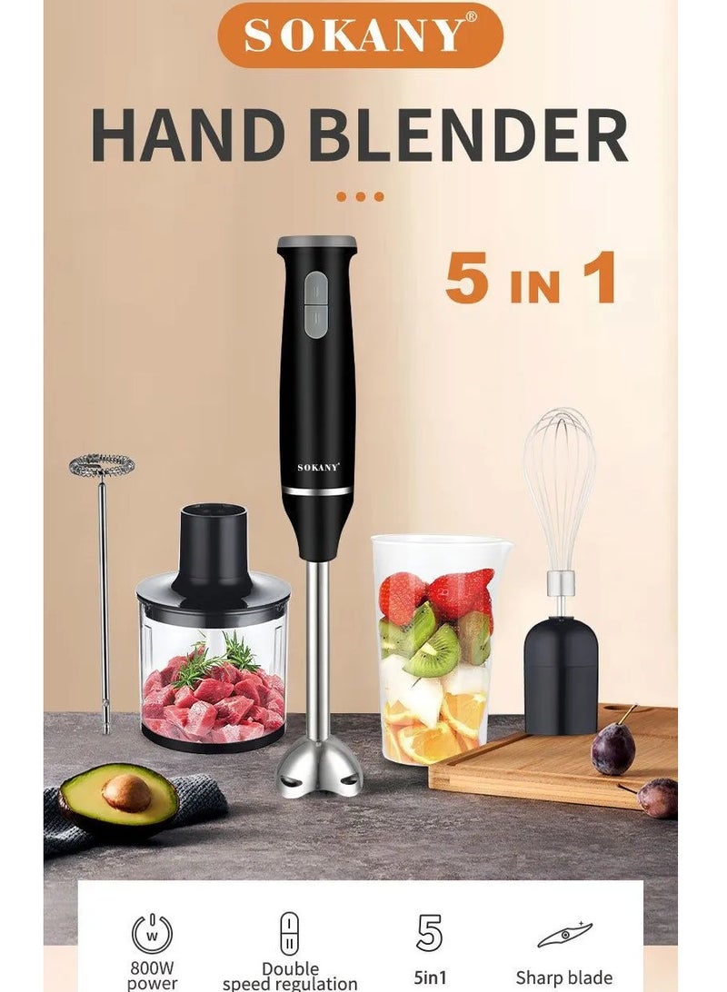 Sokany 5 In 1 Hand Blender & Food Mixer - 800 Watt (SK-1714-5)