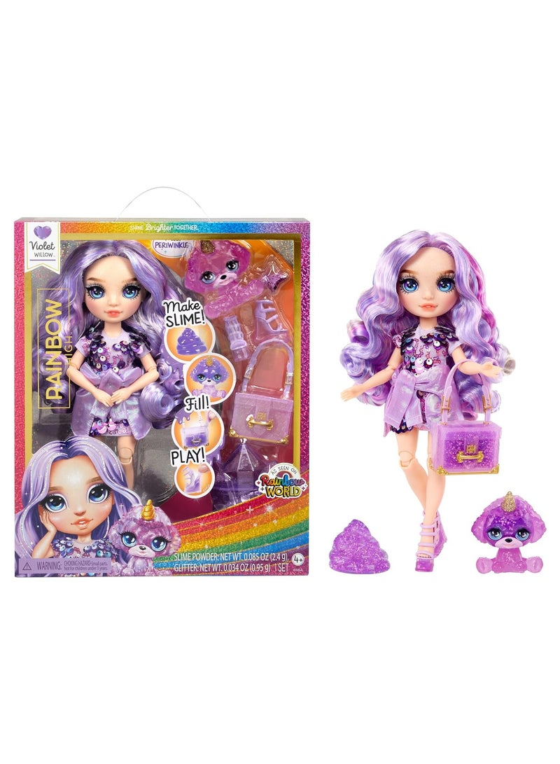 Rainbow High Violet (Purple) with Slime Kit & Pet - Purple 11” Shimmer Doll