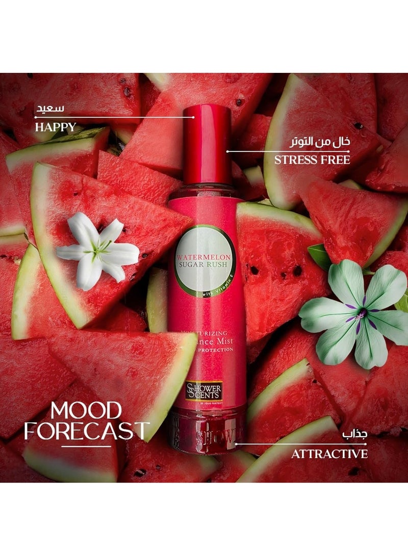 Shower Scents Watermelon Sugar Rush Moisturizing Fine Fragrance Body Mist With Hyaluronic Acid, Pro - Vitamin B5 and UV Protection 250ml