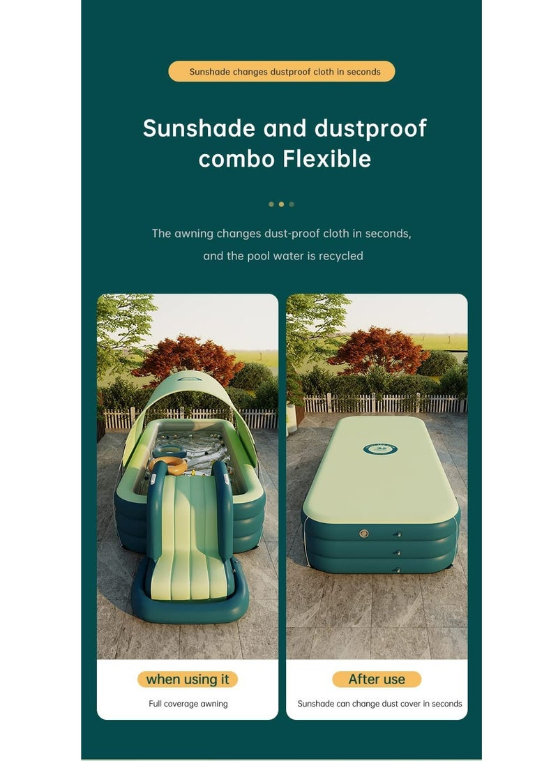 Automatic Inflatable Swimming Pool with Removeable Slide and Sun Shade for Kids