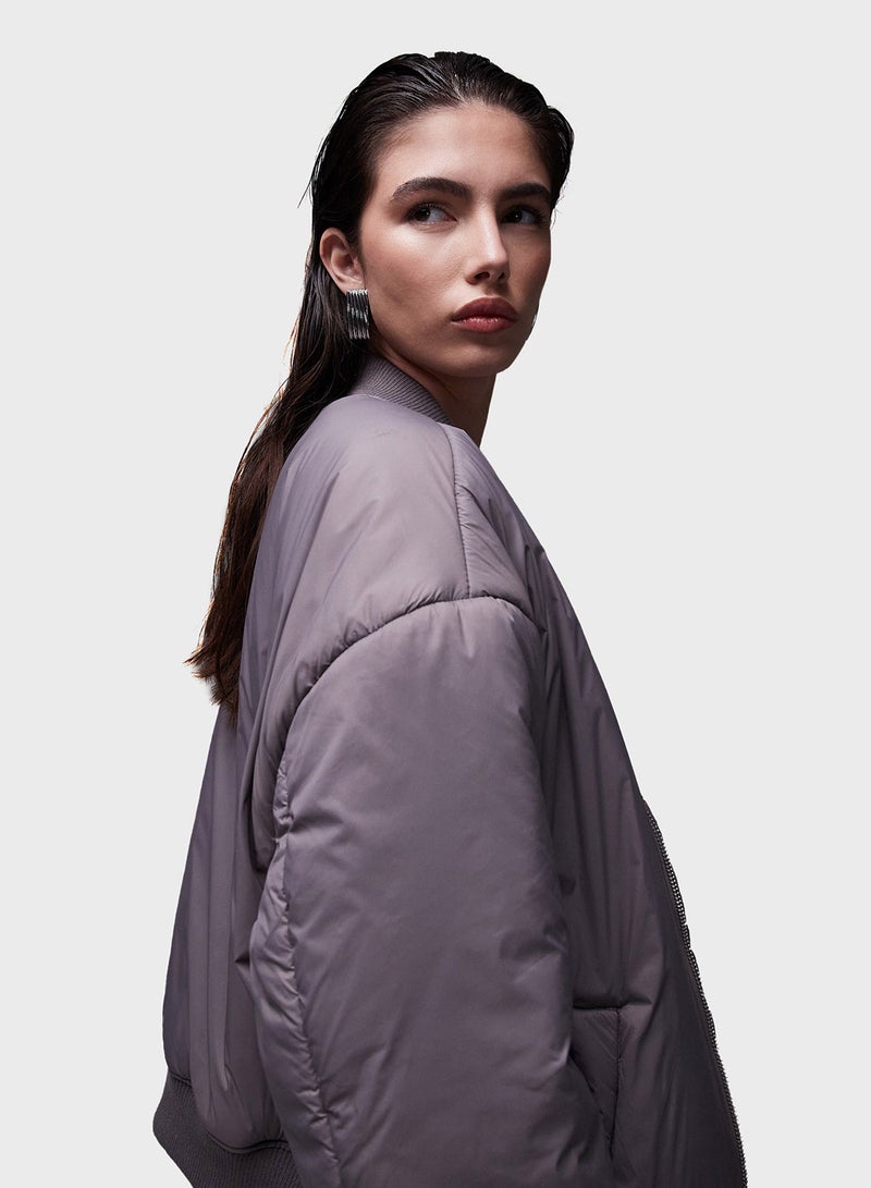 Topshop nylon bomber jacket in grey - GREY