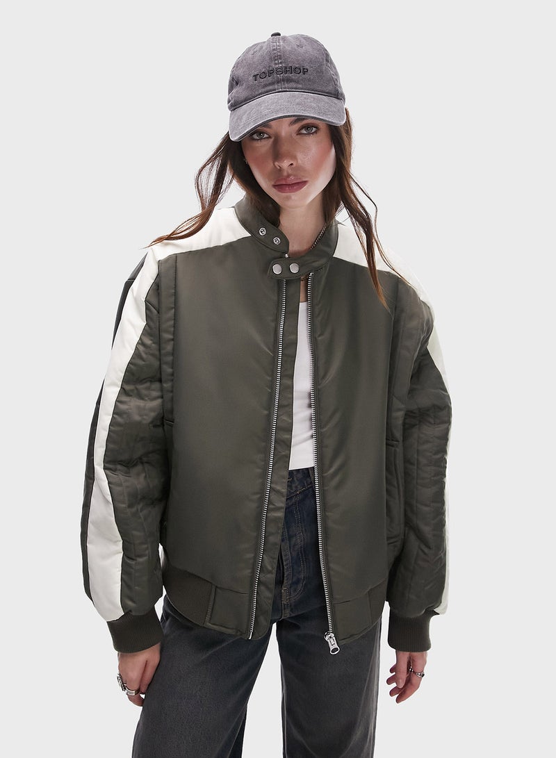 Topshop nylon moto bomber jacket in green - MGREEN