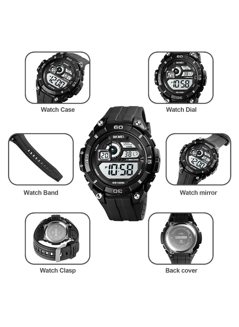 Men's 11ATM Digital Sports Watch With Countdown Timer 6571BK