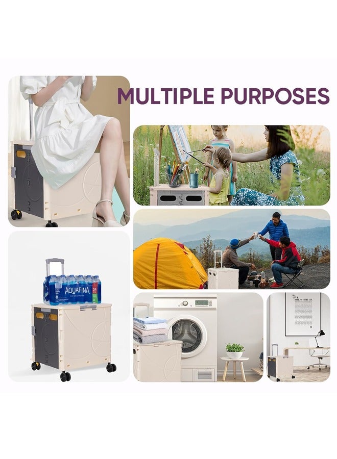 Portable Folding Trolley With Wheels, Shopping, Grocery Shopping, Camping, Very Convenient, Beige/Gray