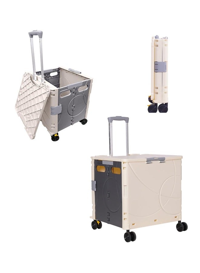 Portable Folding Trolley With Wheels, Shopping, Grocery Shopping, Camping, Very Convenient, Beige/Gray