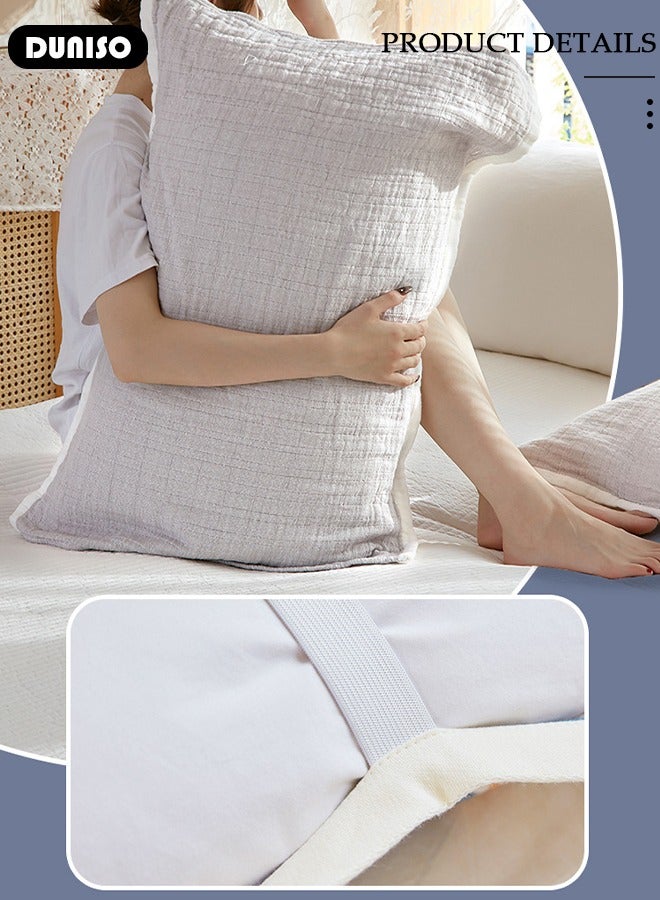 2 Pieces Cotton Pillowcases, 100% Cotton Washable Pillow Cases, Elastic Strap Mountable Pillowcases, Comfortable Breathable Pillow Covers for Dorm Rooms, Guest Room and Bedroom