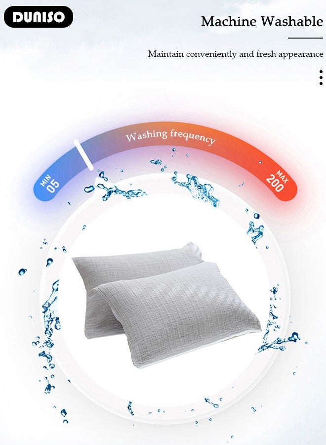 2 Pieces Cotton Pillowcases, 100% Cotton Washable Pillow Cases, Elastic Strap Mountable Pillowcases, Comfortable Breathable Pillow Covers for Dorm Rooms, Guest Room and Bedroom