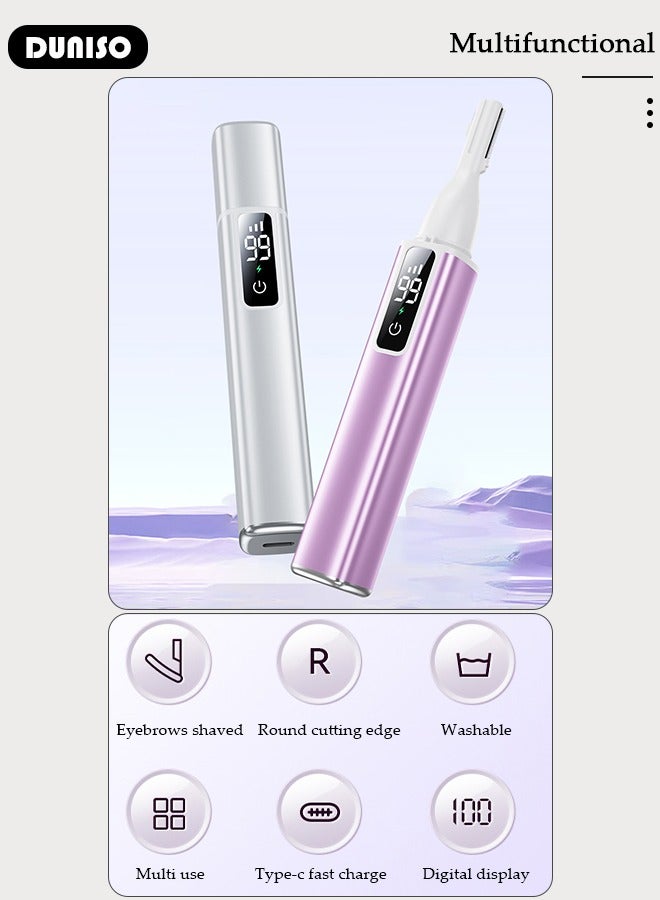 Electric Eyebrow Trimmer, Rechargeable Painless Hair Remover with 3 Gear Adjustment , Detachable Cordless Eyebrow Hair Remover with LED Display, Facial Hair Remover for Women