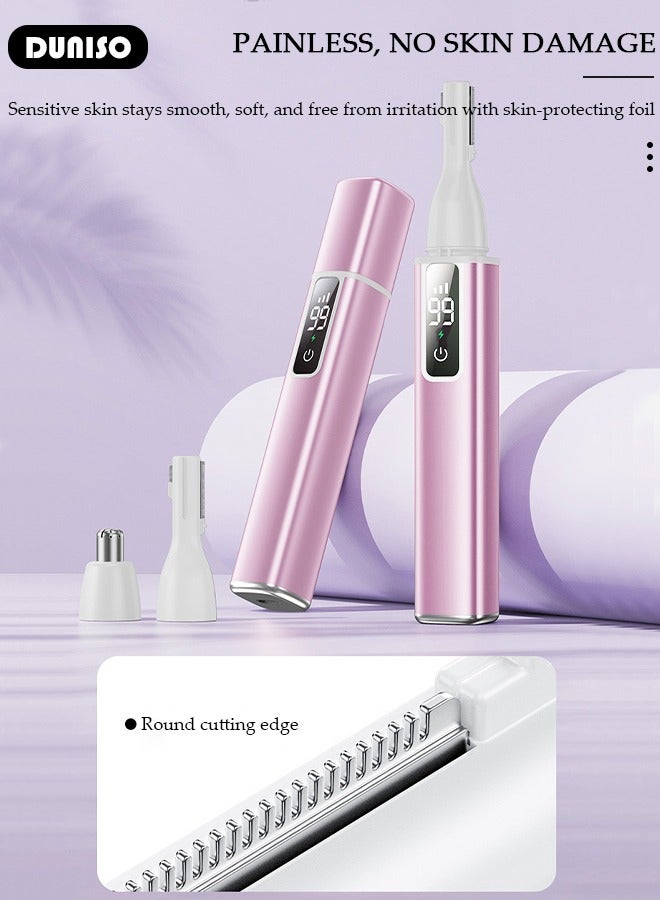 Electric Eyebrow Trimmer, Rechargeable Painless Hair Remover with 3 Gear Adjustment , Detachable Cordless Eyebrow Hair Remover with LED Display, Facial Hair Remover for Women