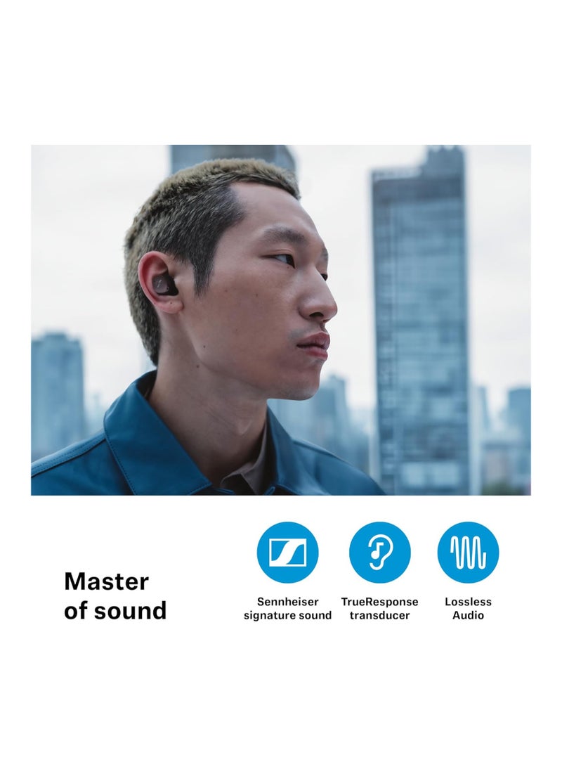 Momentum True Wireless 4 - Smart Earbuds Bluetooth 5.4, Crystal Clear Sound, Ergonomic Design, 30 Hours Battery Life, Adaptive ANC - Black