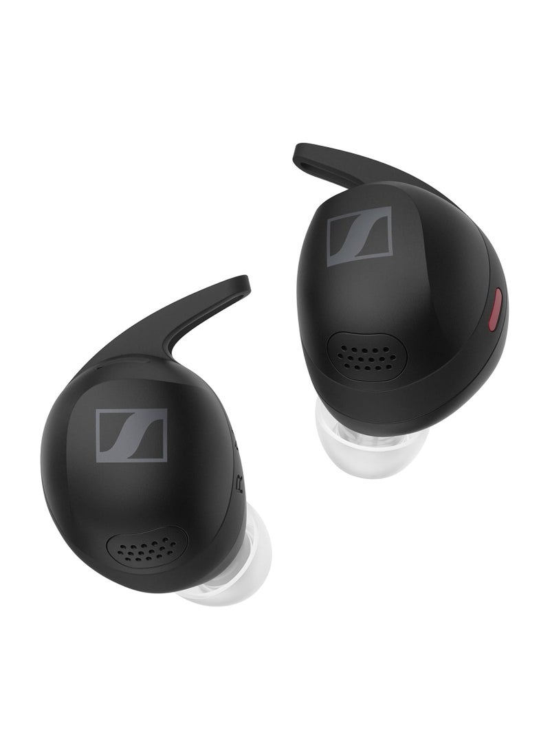 Momentum Sports Earbuds with Fitness Tracking for Heart Rate and Body Temperature - Crystal Clear Sound with Adaptive ANC Function, Secure Fit, 24 Hours Battery Life - Graphite