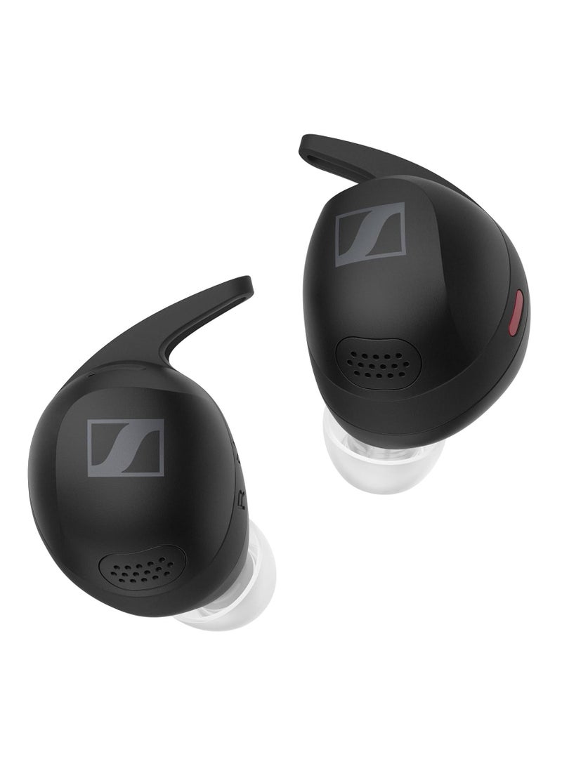 Momentum Sports Earbuds with Fitness Tracking for Heart Rate and Body Temperature - Crystal Clear Sound with Adaptive ANC Function, Secure Fit, 24 Hours Battery Life - Graphite