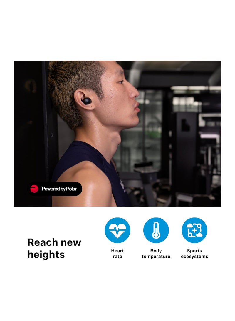Momentum Sports Earbuds with Fitness Tracking for Heart Rate and Body Temperature - Crystal Clear Sound with Adaptive ANC Function, Secure Fit, 24 Hours Battery Life - Graphite