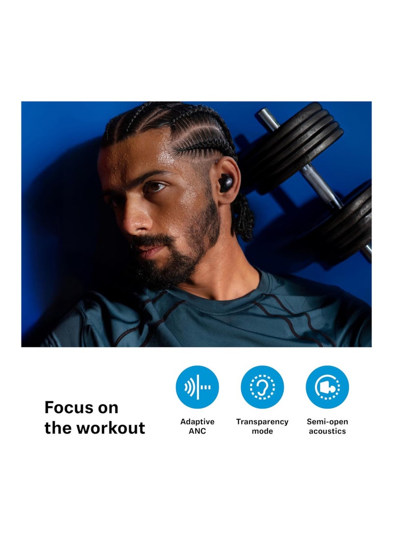 Momentum Sport Bluetooth Headphones, Fitness Tracker for Heart Rate and Body Temperature, Adaptable ANC, Secure Fit, IP55 Sweat Resistance and 24 Hours Battery Life, Graphite