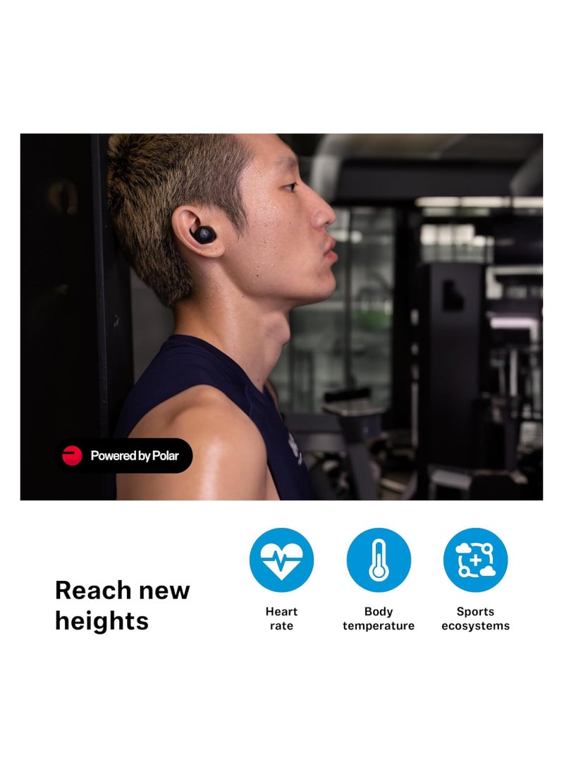 Momentum Sport Bluetooth Headphones, Fitness Tracker for Heart Rate and Body Temperature, Adaptable ANC, Secure Fit, IP55 Sweat Resistance and 24 Hours Battery Life, Graphite