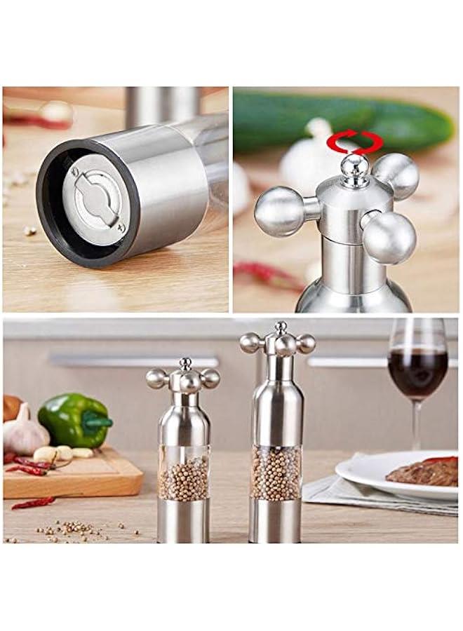 Salt and Pepper Grinder, Manual Stainless Steel Faucet Salt Shakers Mill with Handle, Refillable Adjustable Coarseness, for Home, Restaurant, BBQ,Rose Gold,2PC