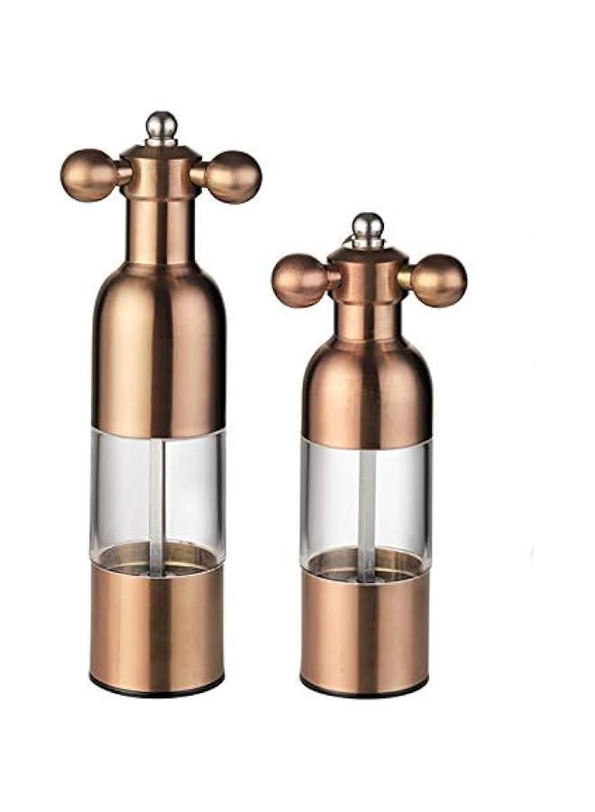 Salt and Pepper Grinder, Manual Stainless Steel Faucet Salt Shakers Mill with Handle, Refillable Adjustable Coarseness, for Home, Restaurant, BBQ,Rose Gold,2PC