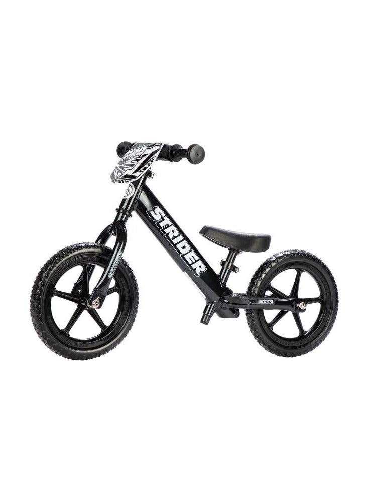 Strider 12” Pro Bike - No Pedal Balance Bicycle for Kids 18 Months to 5 Years - Includes Safety Pad, Padded Seat, Mini Grips & Flat-Free Tires - Tool-Free Assembly & Adjustments