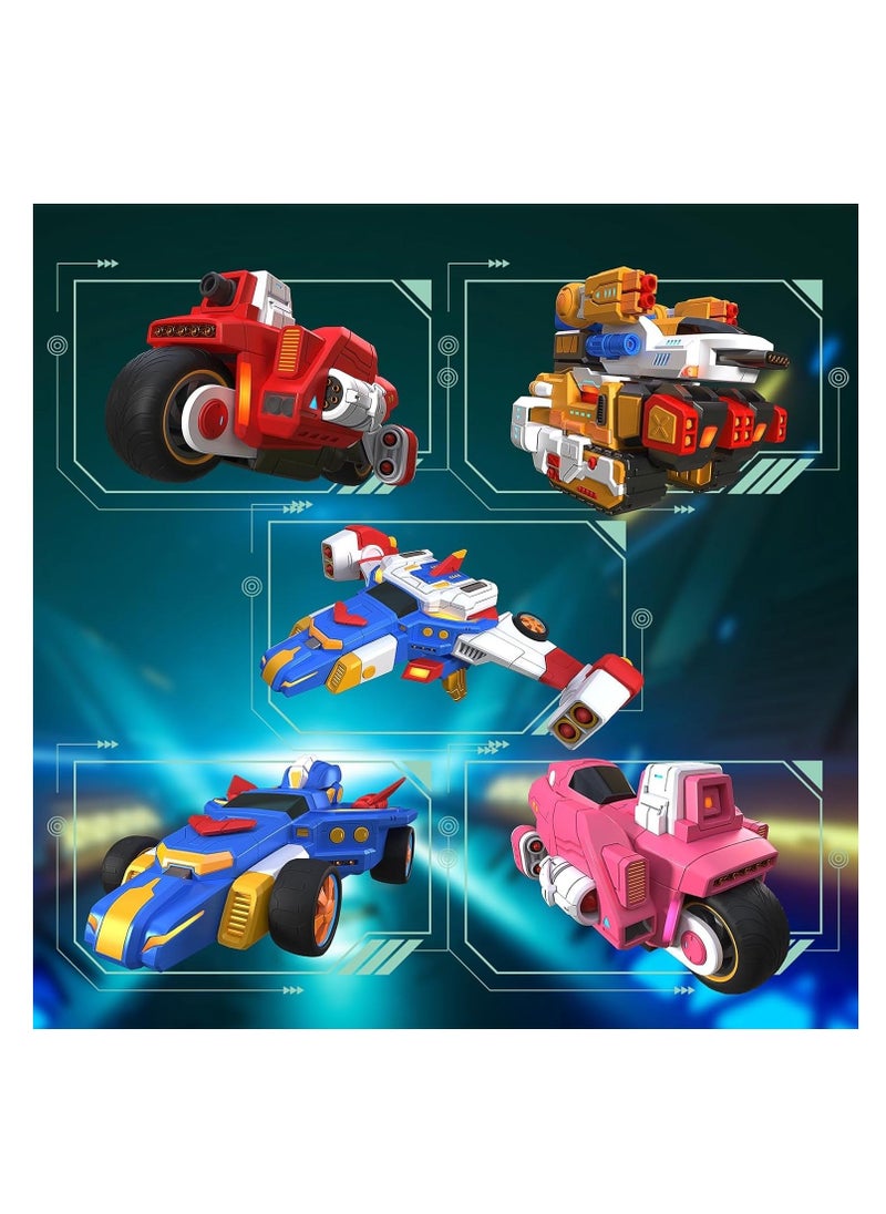 Transforming Toys - 5-in-1 Transforming Vehicles Playset Include Motorcycles, Planes, Go-Karts -STEM Stacking Car Kit, Transforming Robots, Birthday Gift for Toddler Kids 6 Years Old Boys Girls