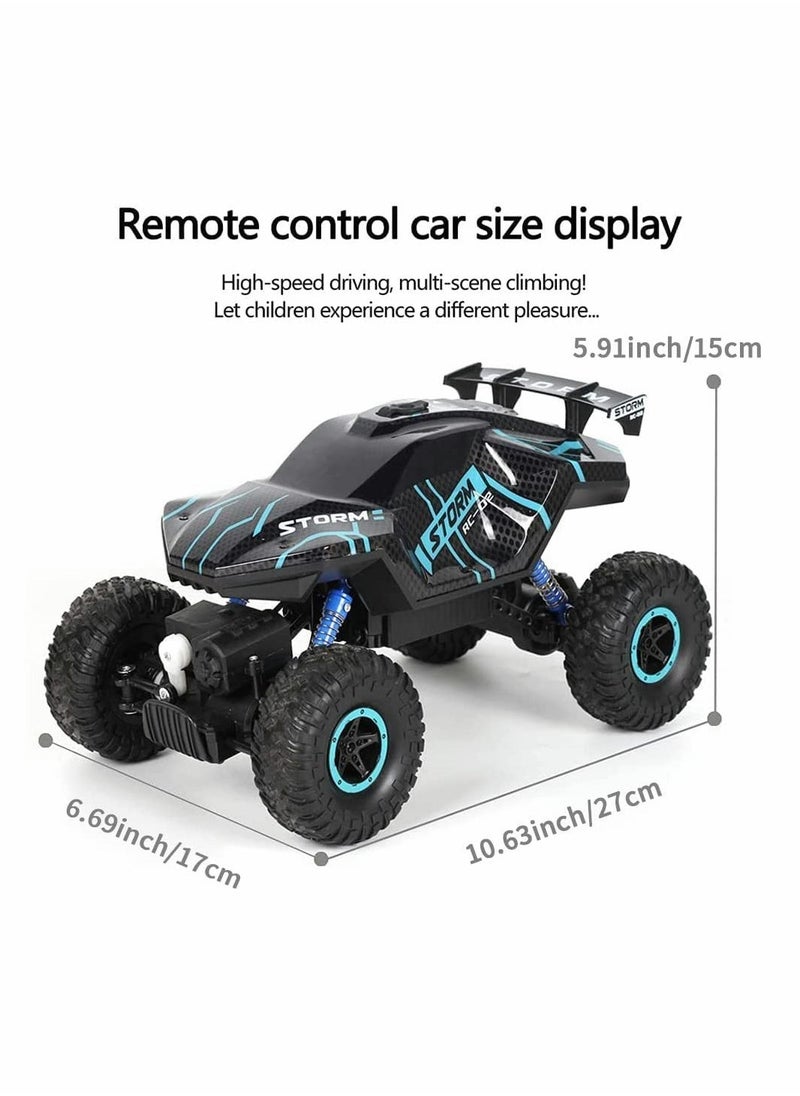 RC Cars 1/16 Scales Remote Control Car 4WD Off-Road Rock Crawler,2.4GHz All Terrain Monster Truck with Rear Fog Stream 5 LED Lighting Modes,2 Battery for 60 Min Play, Toy Car for Boys