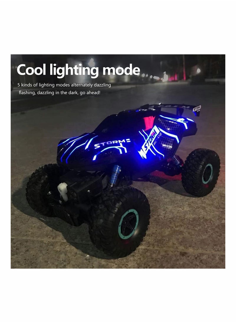 RC Cars 1/16 Scales Remote Control Car 4WD Off-Road Rock Crawler,2.4GHz All Terrain Monster Truck with Rear Fog Stream 5 LED Lighting Modes,2 Battery for 60 Min Play, Toy Car for Boys