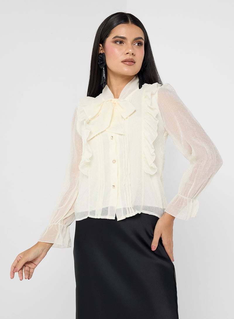 Ruffle Top With Neck Tie Detail